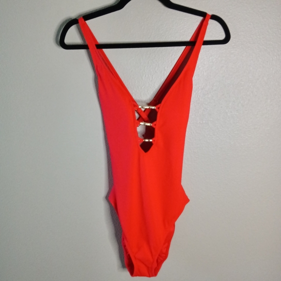Lilly Pulitzer Elvia One Piece Swimsuit Red Lattice Size 6 - Picture 2 of 10